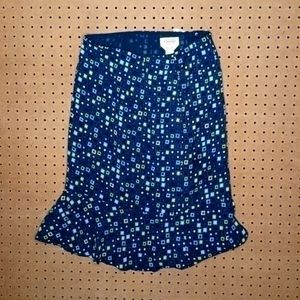 Talbots womens navy pure silk geometric bottom flared skirt 6 EUC